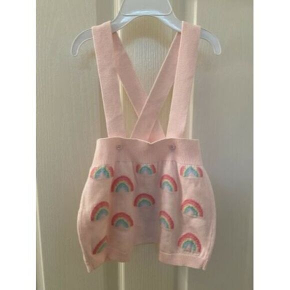 Angel Dear Rainbow Suspender Knit Shorts Bloomers Pink Size 12-18 Months NWT - Picture 1 of 9